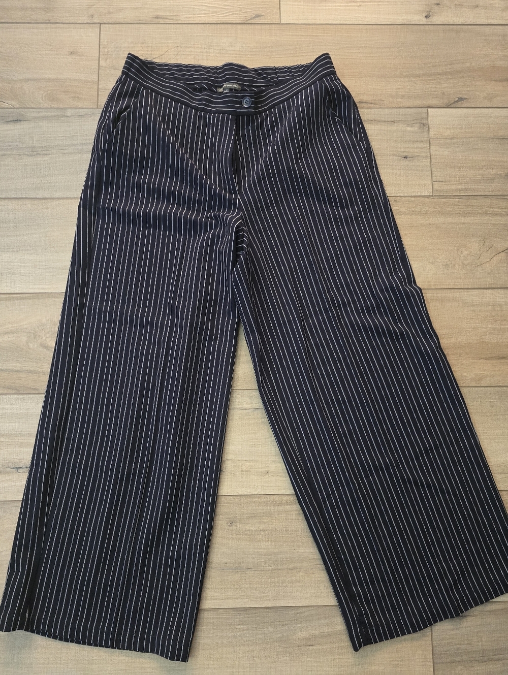 Striped Navy Wide-Leg Pants